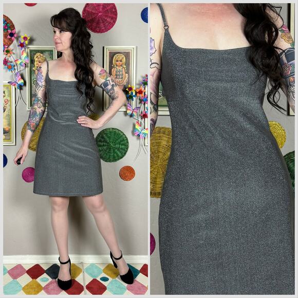Vintage 1990s Metallic Silver Sleeveless Minidress - Picture 1 of 7